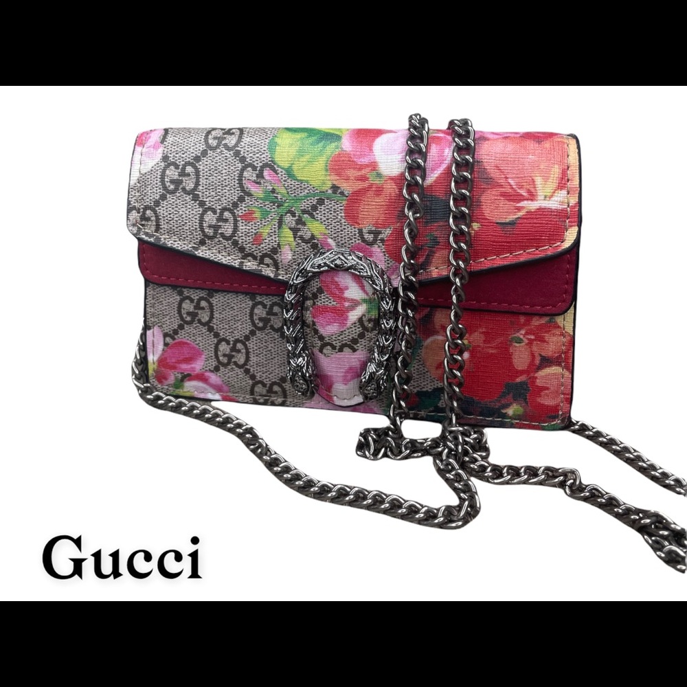 GUCCI PINK GG SUPREME FLORA BLOOMS MINI PURSE
